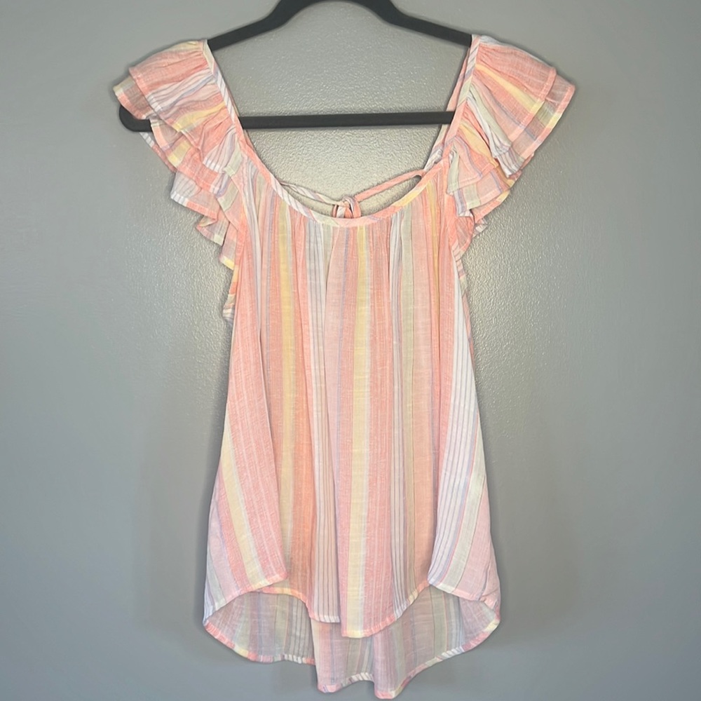 Nwot Multi Colored Stripe Top With Flutter Sleeves - image 1